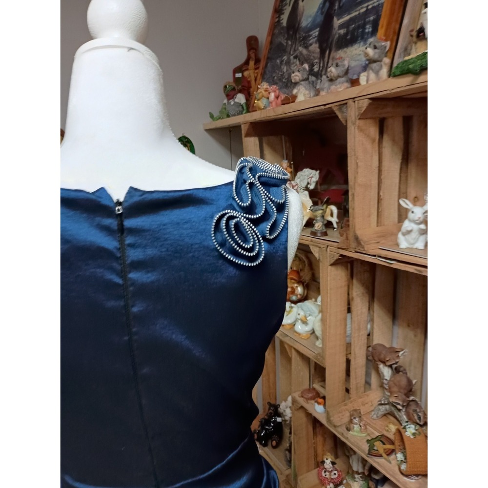 VTG Y2K Betsy & Adam Cocktail Dress Womens Small Royal Blue Babydoll Ruched - Picture 9 of 11